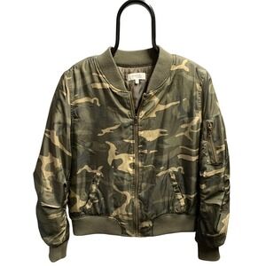 Charlotte Russe Camo Bomber Jacket Womens Large Green Camouflage Zip Up JV1642